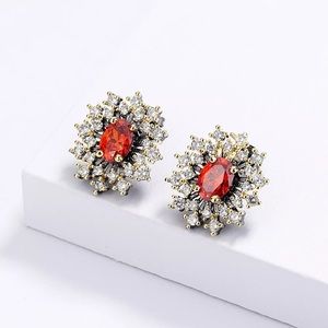 S925 Stamped Sterling Silver Vintage retro Red flower earring